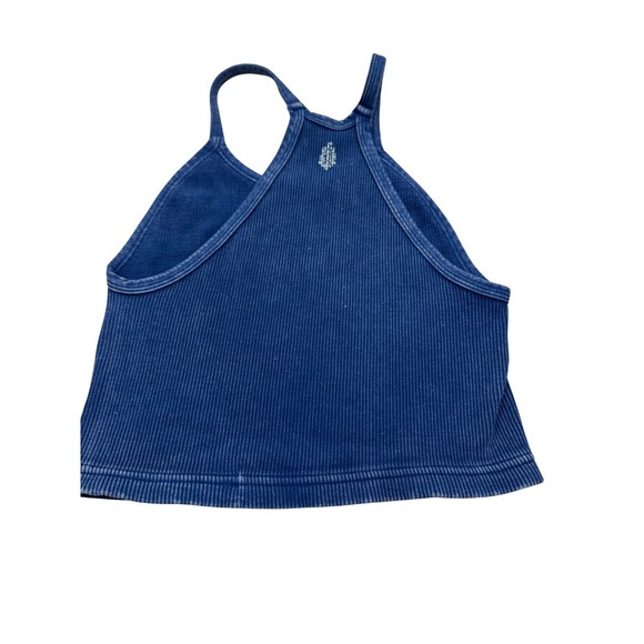 Free People Movement Tank Top M/L Cropped Ribbed Blue Sleeveless - Picture 2 of 3